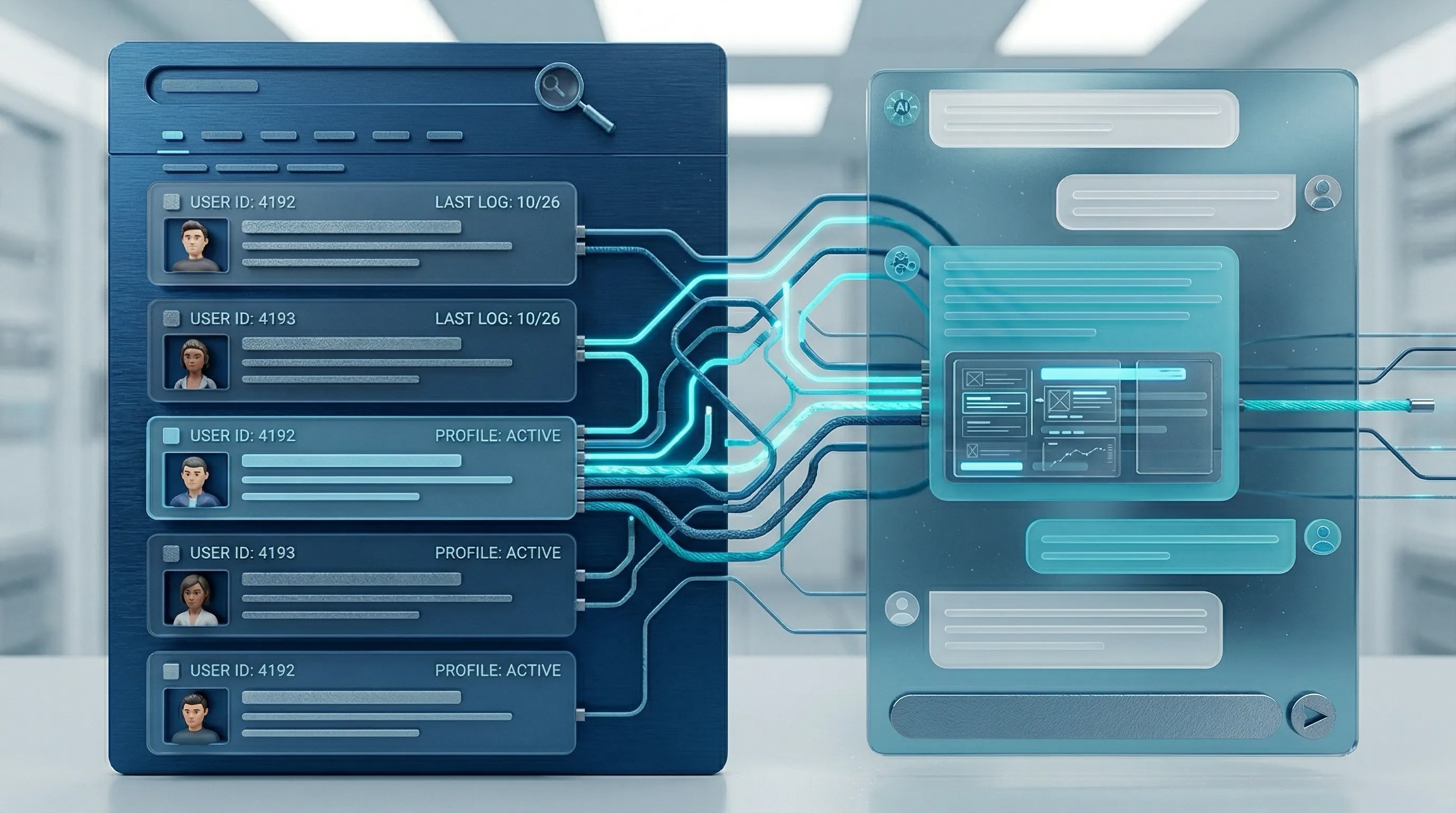 Illustration d'une interface de gestion CRM IA pour utilisateurs Visibloo